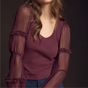 Anthropologie Burgundy Blouse with Sheer Sleeves Ethereal Fairy Whimsigoth